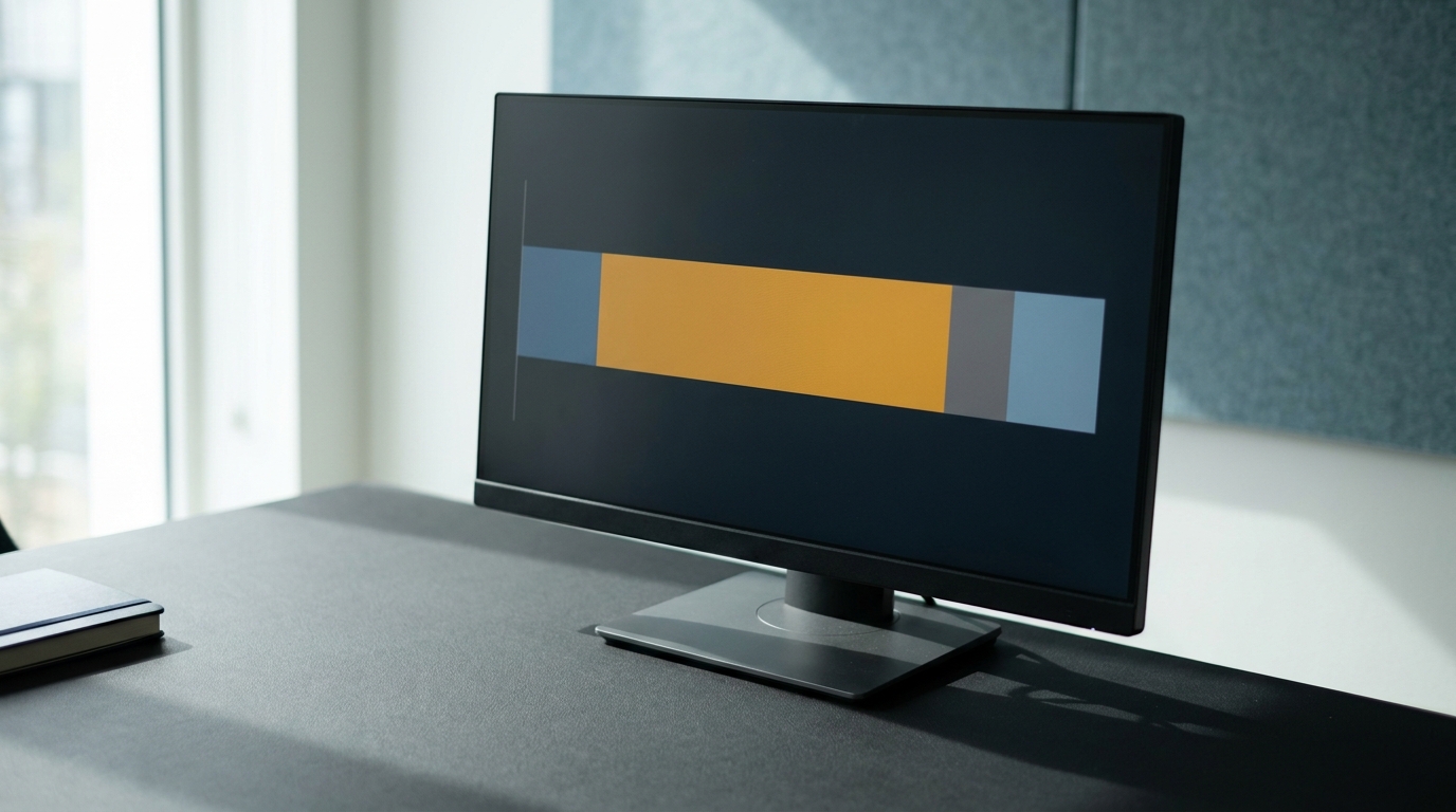 A monitor showing one stacked bar split into four unlabelled segments, the second far wider than the other three combined
